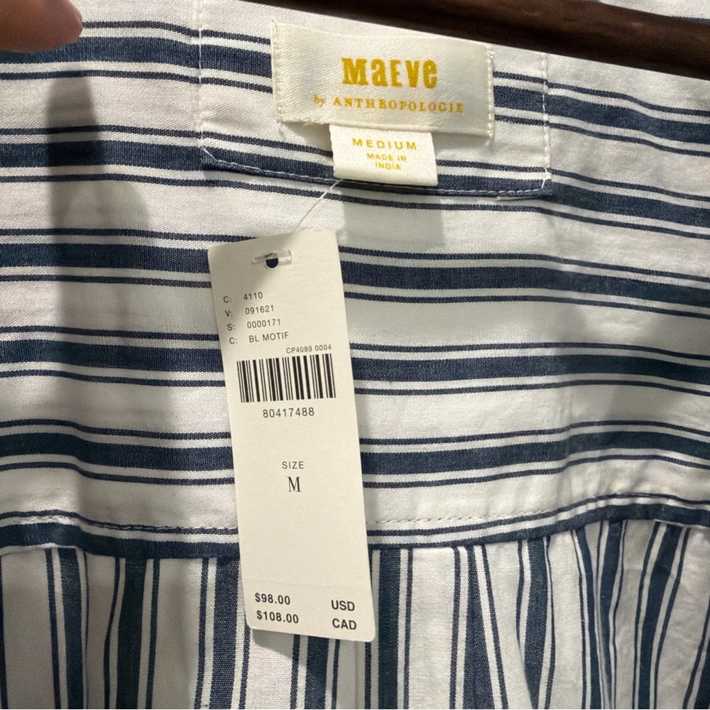 Maeve Anthropologie Blue and White Striped Button Shirt minimalist classic - Picture 3 of 11